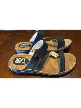 Soft Comfort Black Strappy Sandals Cushioned Footbed